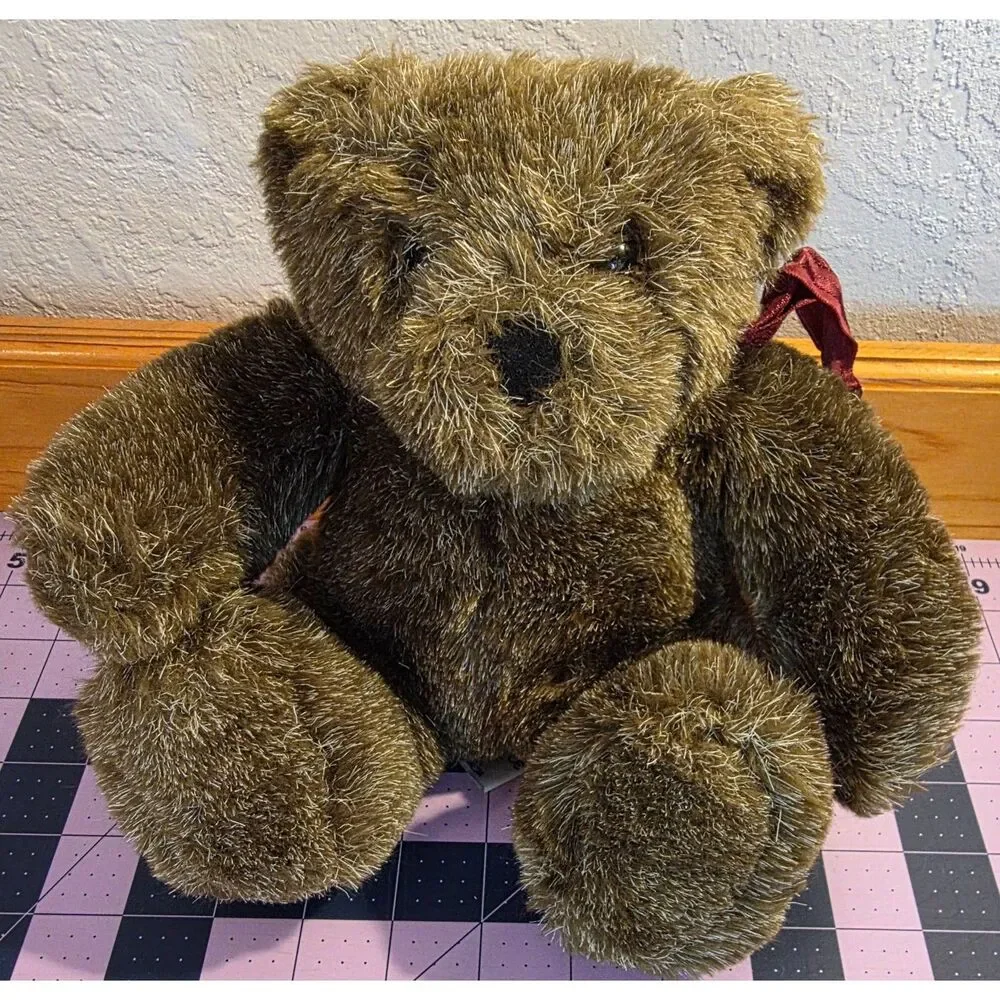 Mary Meyer Brown Teddy Bear Plush Burgundy Ribbon 8